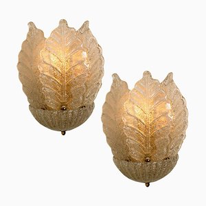 Murano Glass and Gold-Plated Wall Sconces from Barovier & Toso, Italy, 1960s, Set of 2