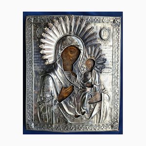 Image Analogion de la Tendresse de la Mère de Dieu dans un Cadre en Argent Relief