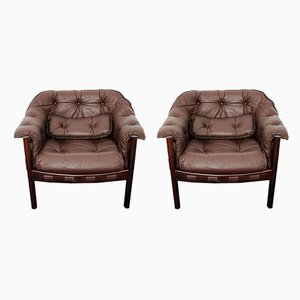Leather Lounge Chairs by Arne Norell, 1960s, Set of 2