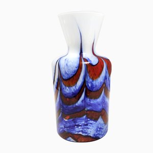 Vase Vintage en Verre de Murano Rouge, Blanc et Bleu par Carlo Moretti, Italie, 1970s