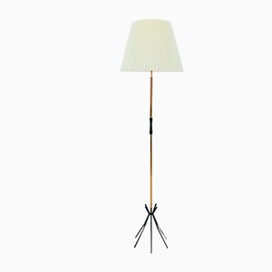 Mid-Century Brass Floor Lamp with Pleated Screen, 1950s