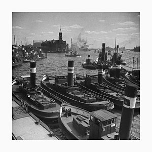 Ships at Hamburg Harbour, Germany 1937, Printed 2021