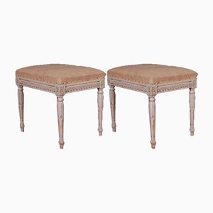 Schwedische Geschnitzte Hocker, 2er Set