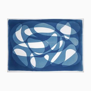 Bain à Remous Sous-Marin, Cyanotype Abstrait Horizontal Bleu, 2021