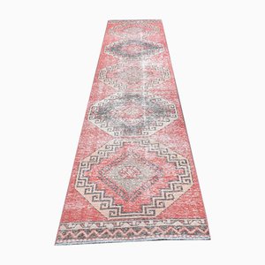 Tapis de Couloir Kilim Vintage Fait Main en Laine Rouge