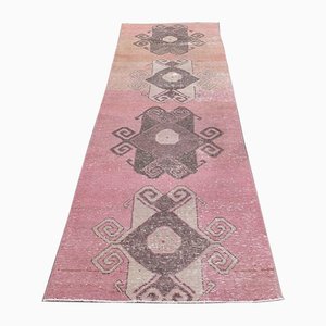 Tapis de Couloir Oushak Vintage Fait Main en Laine Violette