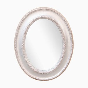 Neoclassical Style Hand Carved Oval Mirror in Silver