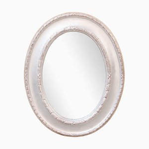 Neoklassizistischer handgeschnitzter ovaler Spiegel in Silber
