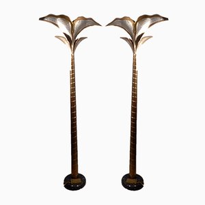 Floral Brass and Tin Floor Lamps by Henri Fernandez for Honore Paris, 1980s, Set of 2