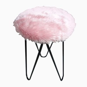 Pink Fluffy Stool on Hairpin Frame, 1960s