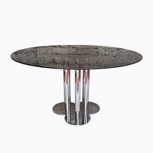Chromed Steel Frame with Smoked Glass Clover Table by Sergio Asti for Poltronova, 1970s, Italy