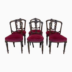 Frühes 20. Jh. Englische Stühle mit Geschnitzter Nussholz Rückenlehne, 6er Set