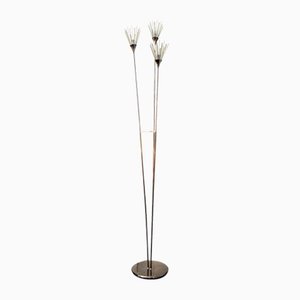 Floor Lamp with Three Metal Lights and Rifle Cane Finish, Italy, 1980s