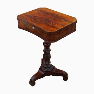 Victorian Flame Mahogany Side Sewing Table, 1840s