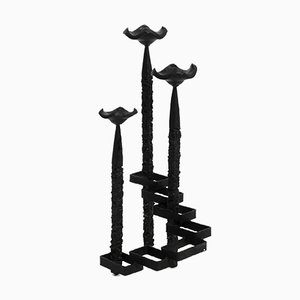 Large Brutalist Floor or Table Wrought Iron Candle Holder