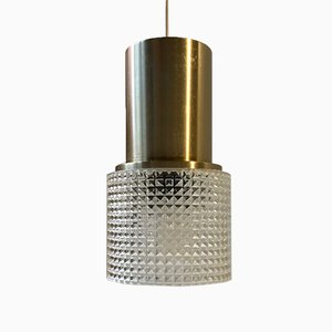 Danish Modern Glass & Brass Pendant Lamp from Vitrika, 1970s