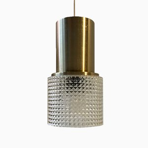 Lampe à Suspension Moderne en Verre et Laiton de Vitrika, Danemark, 1970s