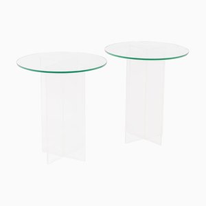 Glass and Altuglas Pedestal Tables, 1980s, Set of 2