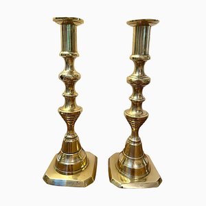 Antique Victorian Brass Candlesticks, Set of 2