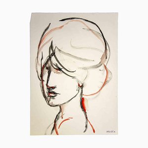 Leo Guida, Portrait, Dessin Original à l'Aquarelle, 1970s