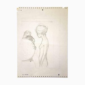 Leo Guida, desnudo con monos, dibujo original, años 70
