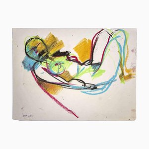 Leo Guida, desnudo reclinado, dibujo original, años 70