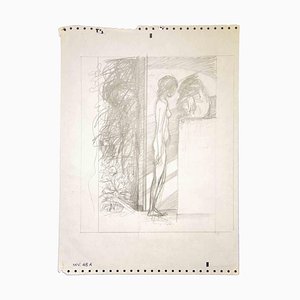 Leo Guida, desnudo con mono, dibujo, años 70