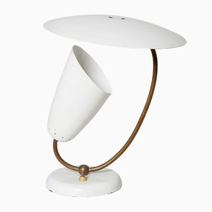 Lámpara de mesa de latón y metal esmaltado, años 50