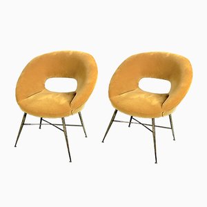 Set of Gold Velvet Armchairs by Silvio Cavatorta, 1950s