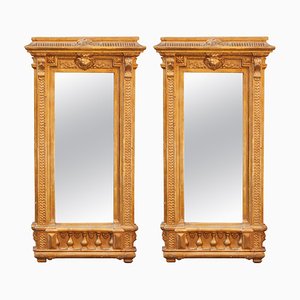 Neoclassical Empire Rectangular Gold Hand Carved Wooden Mirror, Spain, 1970s, Set of 2