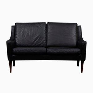 Dänisches Schwarzes Leder 2-Sitzer Sofa, 1960er