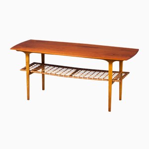 Table Basse en Teck et Chêne avec Étagère en Osier, Danemark, 1960s