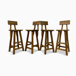 French High Stools in Solid Elm, Set of 4