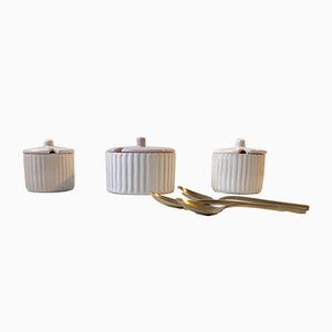 L. Hjorth Fluted White Ceramic Jars, 1940s, Set of 3
