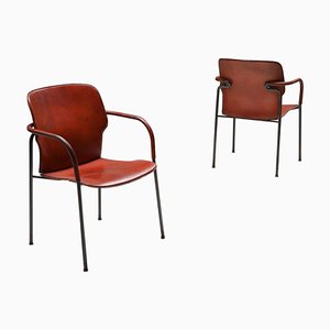 Model Lalanda Armchairs in Dark Cognac Leather by Gianfranco Frattini, Set of 2