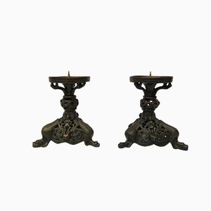 Antike Kerzenständer aus Bronze, 2er Set