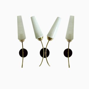 Mid-Century Glass & Brass Sconces from Lunel, 1960s, Set of 3