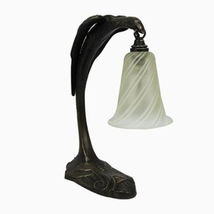Lampada da tavolo Art Nouveau in bronzo e vetro