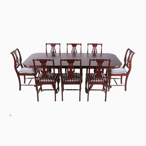 English Queen Anne Style Mahogany Dining Set, 1980s, Set of 9