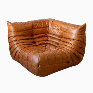 Vintage Pine Leather Togo Corner Seat by Michel Ducaroy for Ligne Roset