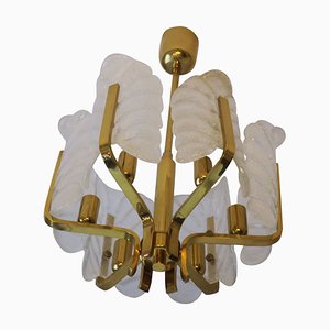 Brass & Glass Acanthus Leaf Chandelier by Carl Fagerlund for Orrefors, 1960s