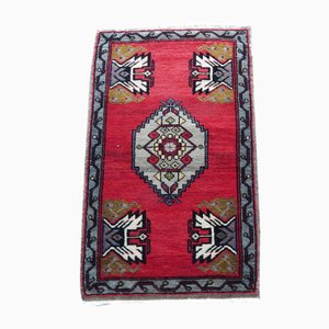 Small Turkish Faded & Distressed Hand-Knotted Low Pile Area Rug
