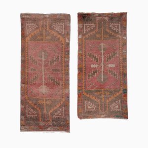 Small Hand Knotted Oushak Rugs or Mats, Set of 2