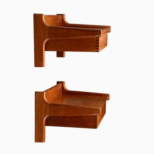Wall Mounted Bedside Tables in Teak by Borge Mogensen for Soborg, 1960s, Set of 2