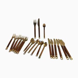 Danish Modern Brass and Teak Cutlery Set from Carl Cohr, 1960s, Set of 21