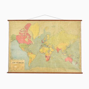 Large Vintage World Wall Map from Philips