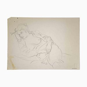 Leo Guida, figuras reclinadas, dibujo a lápiz original, años 70