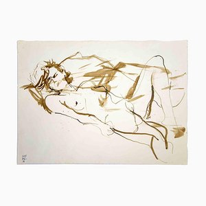 Leo Guida, Reclined Nude, Original Watercolor on Paper, 1970s