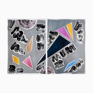Nineties Triangles and Swirls Diptych, Futuristic Painting, 2021