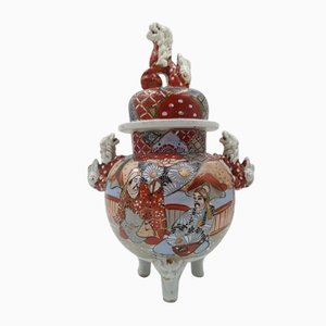 Antique Satsuma Incense Burner with 3 Feet and 3 Foo Lions